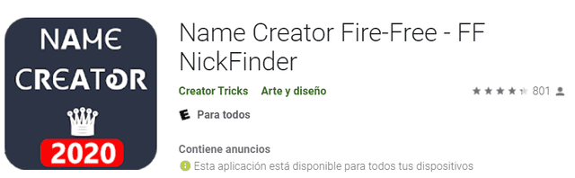 Aplicación para crear nick de Free Fire. Foto: captura/Google Play