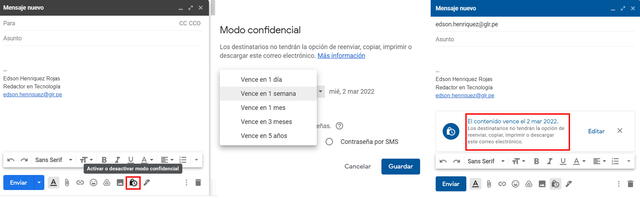 Modo confidencial en Gmail