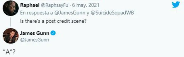 Gunn confirma que habrá más de una escena post créditos e The suicide squad. Foto: captura Twitter @JamesGunn