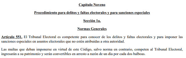 Procedimiento para delitos, faltas electorales y sanciones especiales. Foto: Código Electoral de Panamá   
