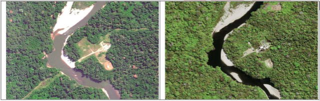 Imágenes worldview de 0.5 metros de resolución en el cruce del río Cashiriari (años 2010 y 2017). Foto Difusión