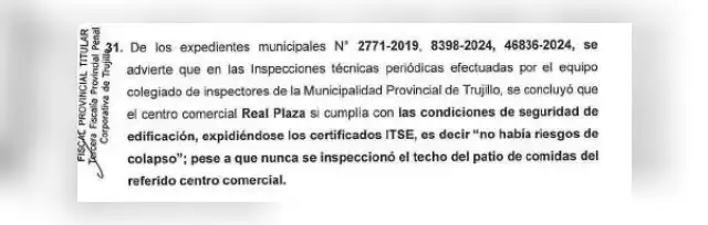 El techo del Real Plaza no había sido inspeccionado, según informe del Ministerio Público.   