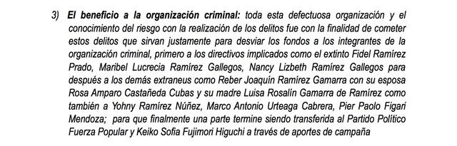  Keiko Fujimori es parte de la organización criminal. Foto: documento   