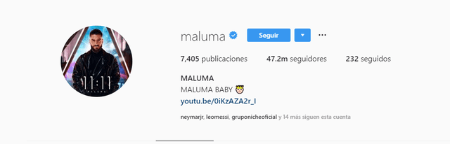 Maluma seguidores en Instagram