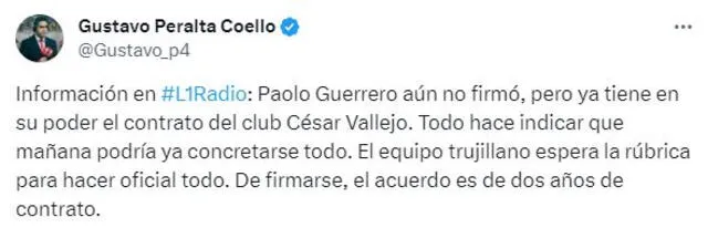 Paolo Guerrero ya tendría el contrato en de la UCV en sus anos. <strong>Foto: captura 'X'</strong>   