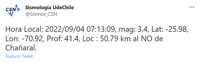 Temblor hoy en Chile, domingo 4 de septiembre: ¿dónde ocurrió el último sismo?