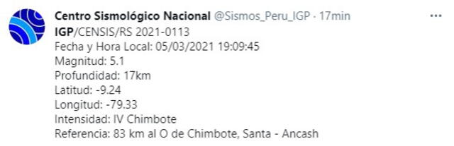 Sismo de 5.1 en Chimbote