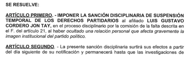  Decisión de la Secretaría Nacional de Ética y Disciplina de FP. Foto: La República/documento   