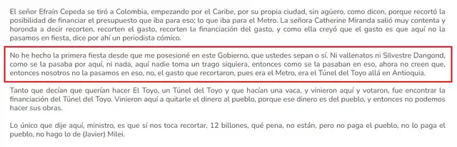 <em>En rojo, el párrafo mencionado parcialmente por Petro en el clip viral. Foto: captura de Google</em>   