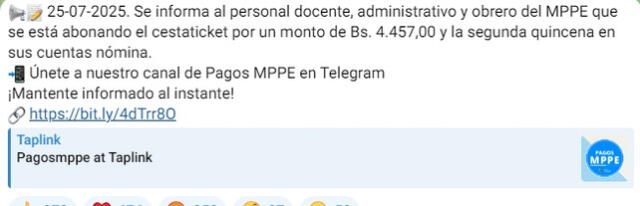Anuncio del Cestaticket y Segunda Quincena de julio 2025. Foto: Pagos MPPE Anuncio del Cestaticket y Segunda Quincena de julio 2025. Foto: Pagos MPPE