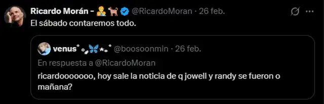  Ricardo Morán tras rumores de expulsión de Jowell y Randy. Foto: captura X   