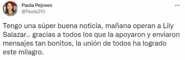La periodista Paola Pejoves publicó la noticia a través de sus redes sociales. Foto: captura de pantalla