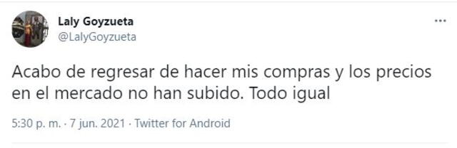 Laly Goyzueta dejó un mensaje de calma en Twitter.