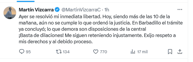 Martín Vizcarra se pronunció a través de su cuenta de X   