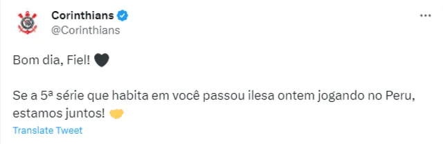 Post después de la victoria en el Monumental. Foto: captura de Twitter/Corinthians   