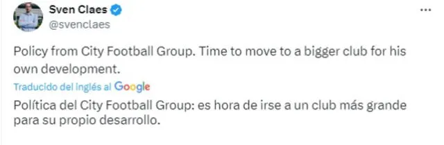 La intención del Grupo City es que Kluiverth Aguilar siga creciendo en un ambiente más competitivo. Foto. captura de Sven Claes/X   