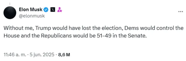 Elon Musk claims without him, Trump would have lost the election. Photo: @elonmusk/ X Elon Musk claims without him, Trump would have lost the election. Photo: @elonmusk/ X