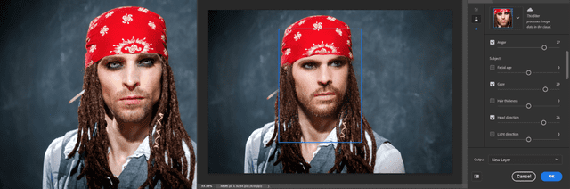 Cómo se puede modificar el rostro de una persona con los controles deslizantes. Foto: Adobe