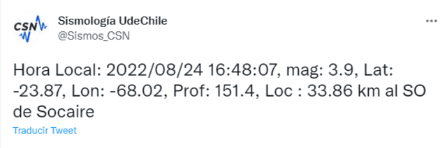 Temblor en Chile