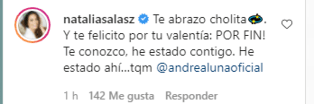 Mensaje de Natalia Salas a Andrea Luna. Foto: captura/Instagram