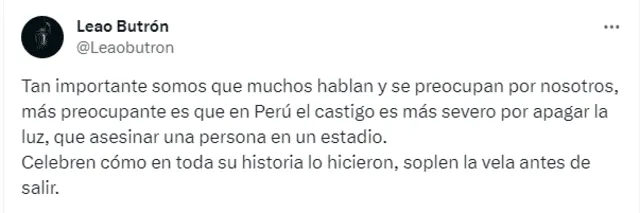 Publicación de Leao Butrón sobre sanción a Alianza Lima. Foto: captura de Twitter   