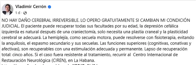 Vladimir Cerrón. Foto: captura fb Vladimir Cerrón. Foto: captura fb