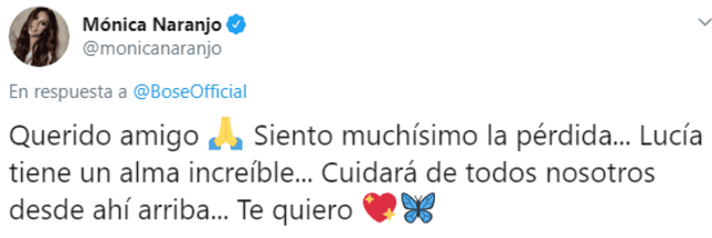 Mensaje de Mónica Naranjo a Miguel Bosé a través de Twitter.