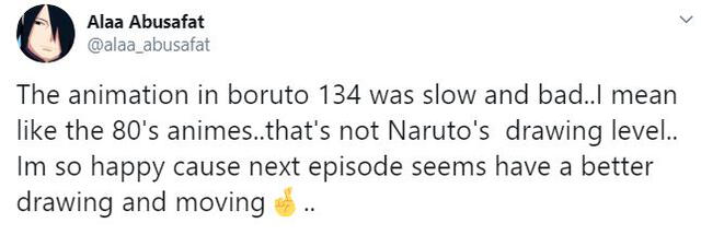 "La animación de Boruto 134 fue lenta y mala, quiero decir, como los animes de los 80. Este no es el nivel de dibujo de Naruto", comenta fan
