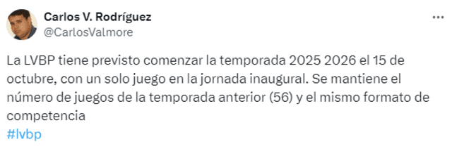 Fecha de inicio de la LVBP 2025-2026. Foto: X Fecha de inicio de la LVBP 2025-2026. Foto: X