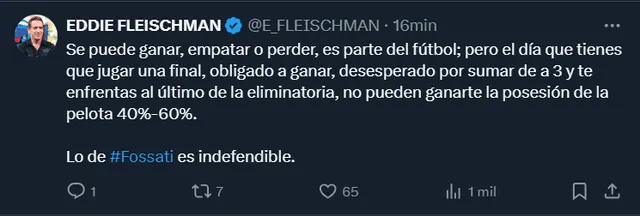 Comentario de Eddie Fleischman. Foto: captura de X.   