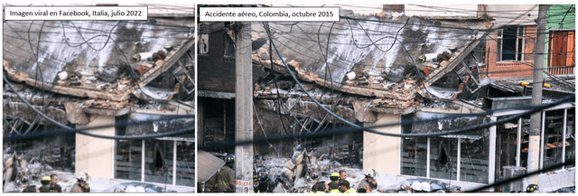 Comparación entre la fotografía difundida en redes sociales (izquierda) y la foto de un accidente en Colombia (derecha). Foto: composición LR/Facebook/El Tiempo Comparación entre la fotografía difundida en redes sociales (izquierda) y la foto de un accidente en Colombia (derecha). Foto: composición LR/Facebook/El Tiempo