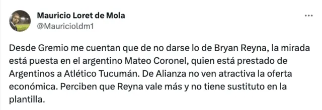 Plan B de Gremio si no llega Reyna. Foto: Twitter.   