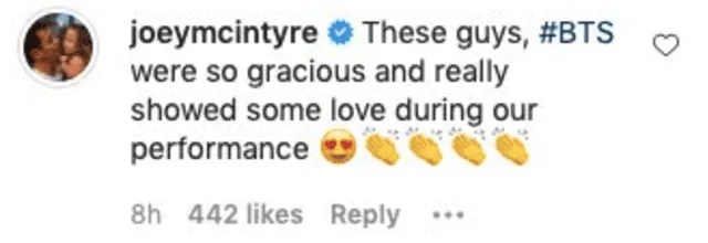 Comentario en Instagram de Joey McIntyre sobre BTS. Foto: captura/Instagram