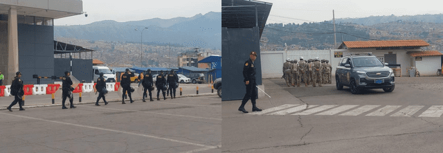  Cuerpo policial retirándose del aeropuerto Alejandro Velasco Astete de Cusco. | Créditos: Luis Álvarez/ URPI-LR.   