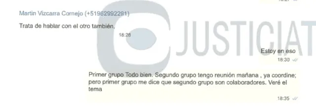 Chat en el que José Hernández le informa a Vizcarra que ni ICCGSA ni Obrainsa eran colaboradores de la Fiscalía.   