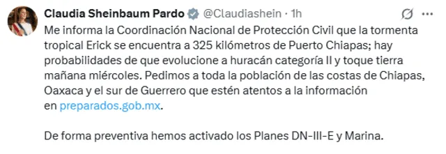 La presidenta de México se pronunció, desde la Cumbre del G7, sobre inminente huracán categoría II que afectaría territorio nacional. La presidenta de México se pronunció, desde la Cumbre del G7, sobre inminente huracán categoría II que afectaría territorio nacional.