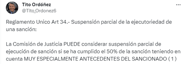 Publicación de Tito Ordóñez sobre el caso de Álex Valera. Foto: Tito Ordóñez/X   