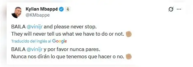 Publicación de Kylian Mbappé. Foto: captura de X   