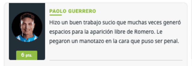 Puntaje de Olé a Paolo Guerrero. Foto: Diario Olé.   