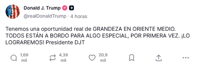  Publicación de Donald Trump en Truth Social.   