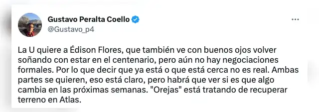 Situación entre Universitario y Edison Flores. Foto: captura Twitter/Gustavo Peralta.   