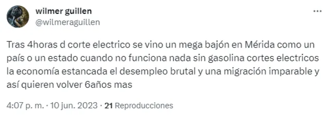 Ciudadanos se muestran molestos por las constantes fallas en el servicio eléctrico que hay en Venezuela. Foto: Twitter/Wilmer Guillén.