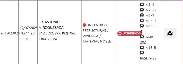 Alerta de bomberos sobre incendio en Jr. Miroquesada, Cercado de Lima.