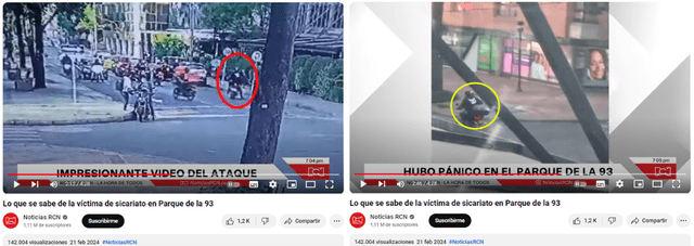  Imágenes del sicario huyendo de la escena del crimen, según el medio. Foto: capturas / Youtube / RCN.    