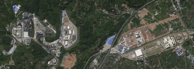 La Base 909, ubicada en Sichuan, es donde se estaría realizando el prototipo de un reactor nuclear para propulsar un portaaviones. Foto: Planet Labs PRC   