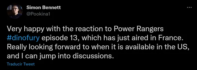 Simon Bennett agradece por el apoyo al episodio 13 de Power rangers dino fury. Foto: captura de Twitter