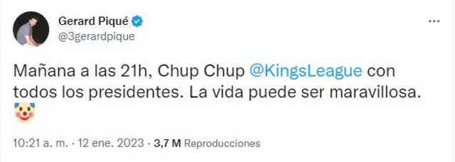 Tweet de Piqué sobre la Kings League. Foto: Twitter Gerard Piqué