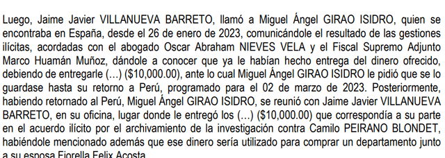 <br> Miguel Girao acudió a la oficina de Jaime Villanueva para recibir el dinero ilícito que fue acodado con Óscar Nieves. Foto: Poder Judicial   