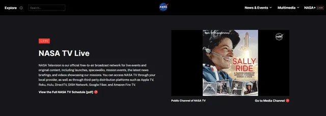  Sitio web de la NASA. Foto: captura/NASA TV<br>   