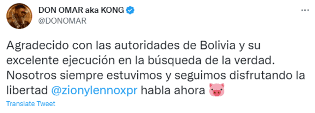 Tweet de Don Omar tras las acusaciones en Bolivia